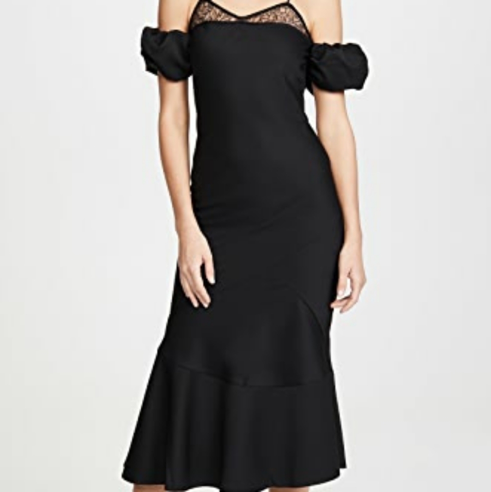 NEW Anais Jourden‎ Lace Wool Puff Sleeve Midi Dress